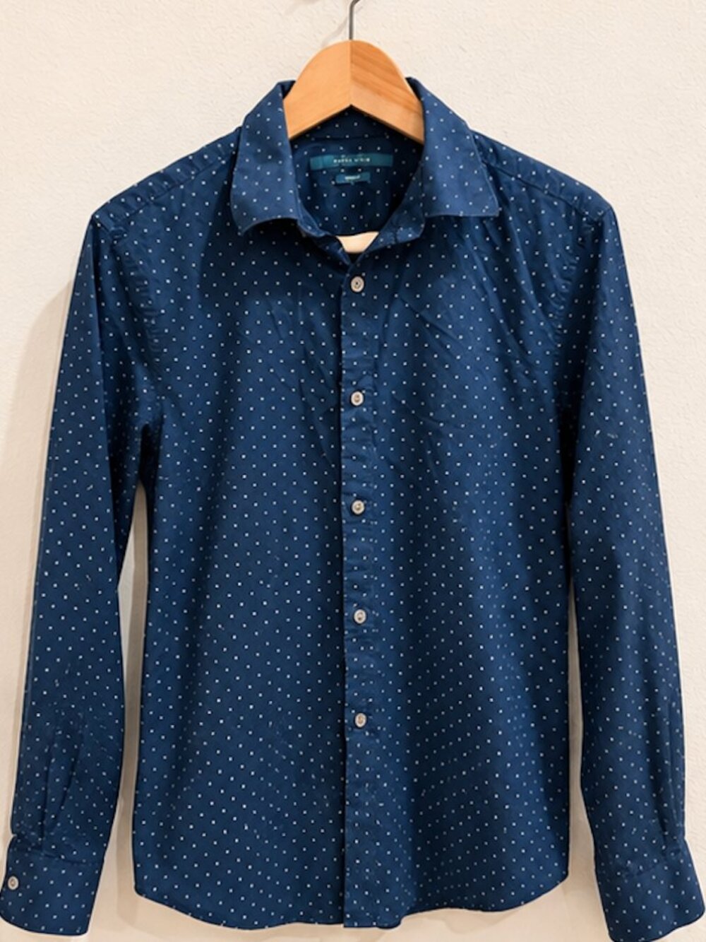 Perry Ellis Men’s Navy Blue Mini Print Shirt – Size S